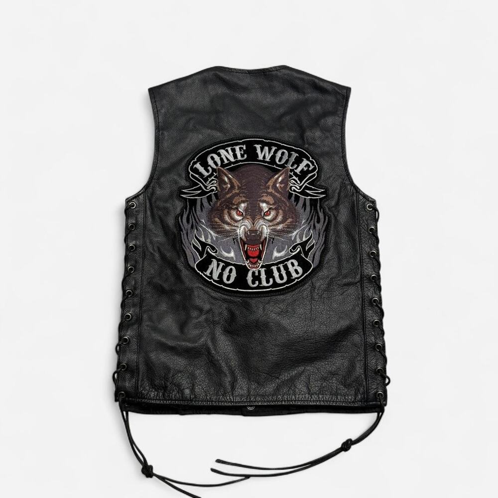 Milwaukee Leather Women’s Lone Wolf No Club Biker Vest Black Side Lace Size 26
